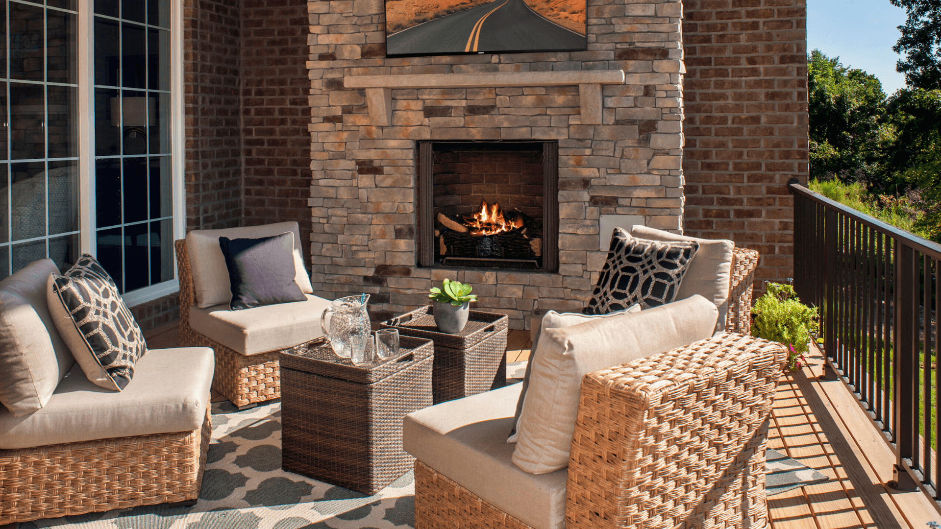 A patio with a fireplace at a new Rivers Pointe Villas home riverview community